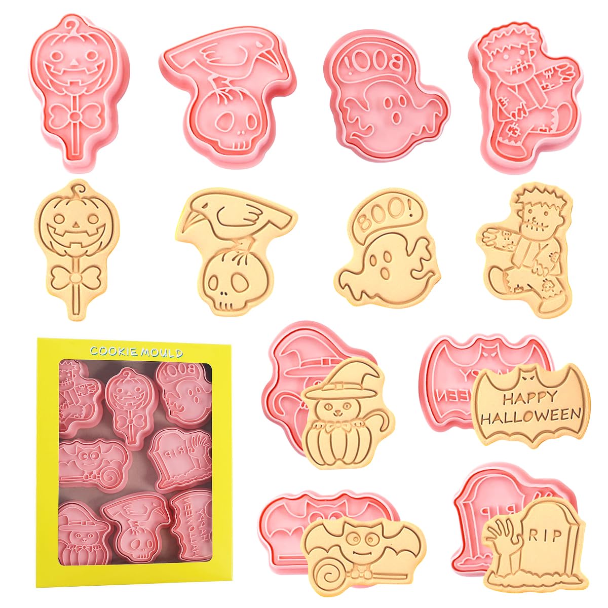 8 Pièces Halloween Biscuit Emporte, Halloween Moule à Biscuits, Halloween Cookie Cutter, Patisserie Decoupoir Coupe Pâtes, Halloween Forme Biscuit pour Décoration Biscuit/Cookies/Pâtisserie