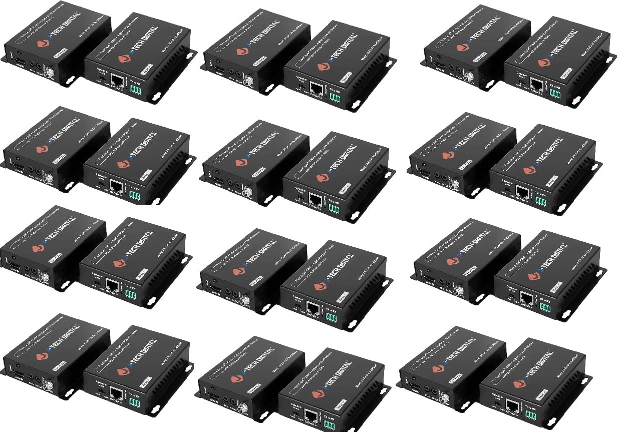 J-Tech Digital Pack of 12 J-Tech Digital 4K Ultra HD HDBaseT HDMI Extender Over Cat5e/6 Ethernet up to 230ft (1080P) 130ft (4K), Supports HDCP 2.2/1.4, RS232, Bi-Directional IR and PoC