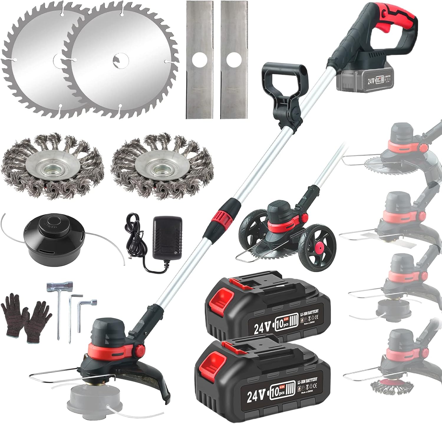 Cordless Strimmer with 2 Battery and Charger, Metal Blade Strimmer with