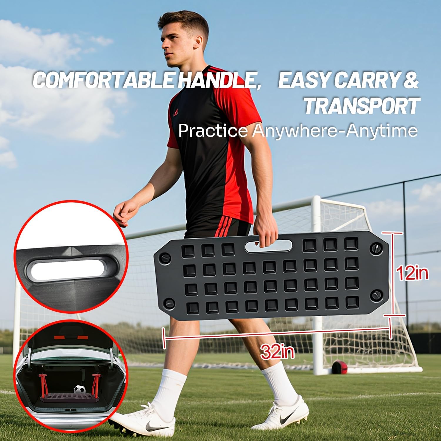 6-in-1 Soccer Rebounder Board - Dual Surface Adjustable Angle Soccer Wall with 6 Training Modes for Passing, Control & Reflex - Portable Soccer Training Equipment with 2 Sandbags for All Players