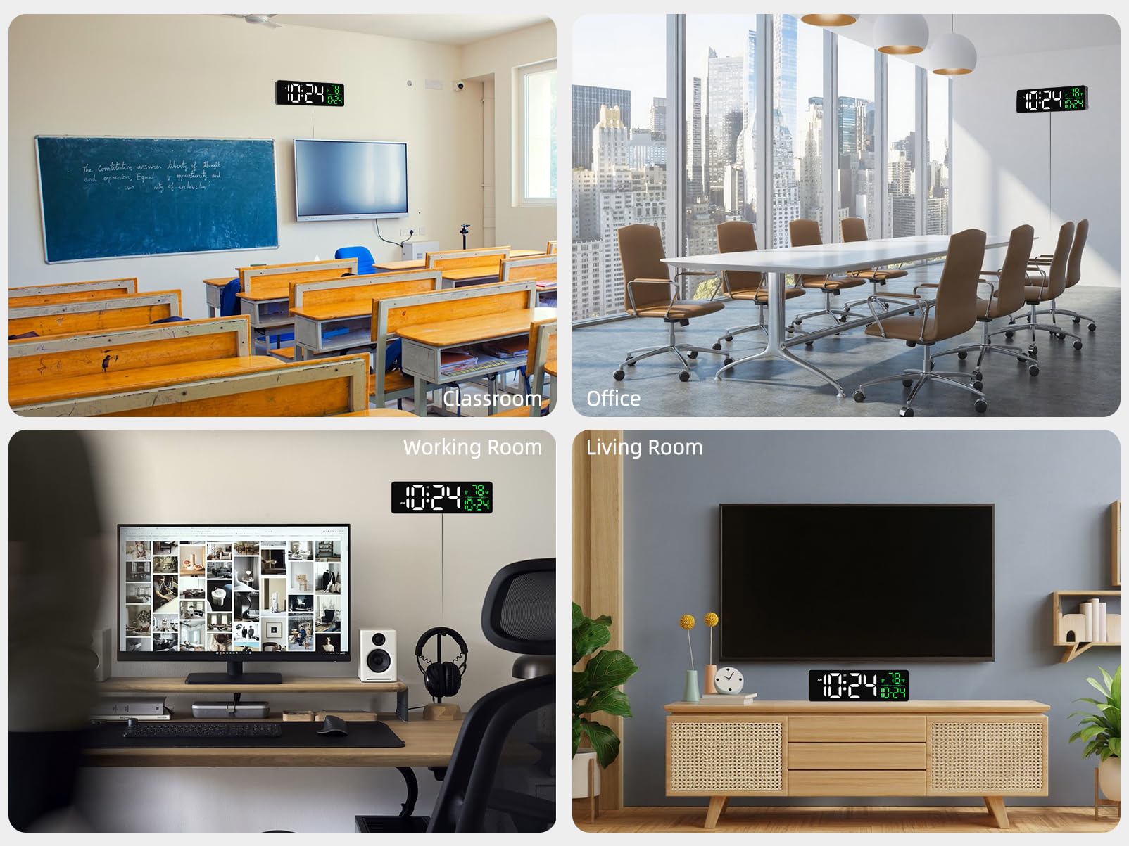 Große LED-Digital-Wanduhr mit Datum, Temperatur, Auto-Helligkeit, Auto-DST | Große Digitaluhr für Schlafzimmer, Schreibtisch, Klassenzimmer, Wohnzimmer, Küche, Büro, Fitnessstudio, Bauernhaus