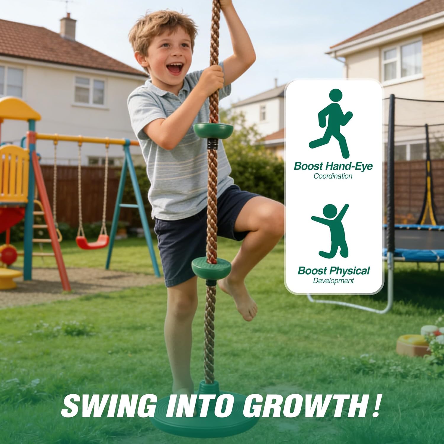 REDCAMP Climbing Rope Swings for Trees, Heavy Duty Plastic Disc Swing Seat for Kids and Adults with Hanging Strap and Snap Hooks