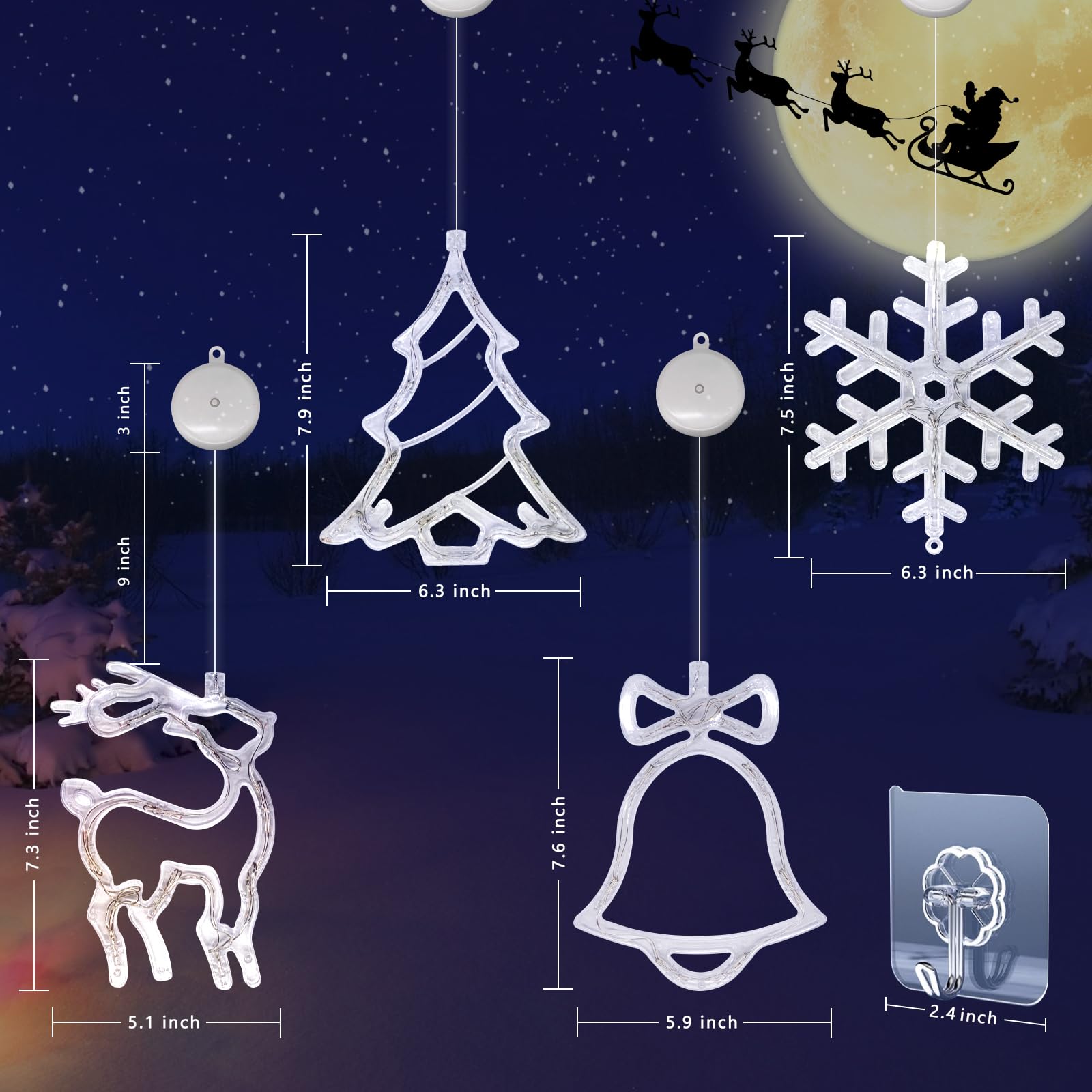 Décoration Humoristique De Noël - Père Noël Et Renne Traversant La Fenêtre (effet Vitre Brisée) - Avec Ventouses