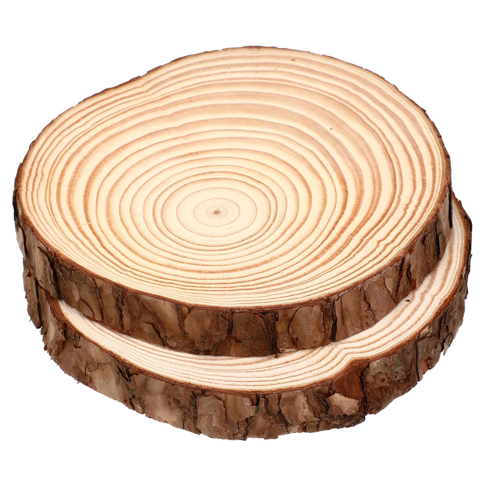 2 Stück Unbemalte Holzscheiben mit Rinde Rustikale Baumscheiben aus Kieferholz für DIY Dekoration Bemalbare Holzornamente Vielseitig als Untersetzer und Hochzeitsdeko