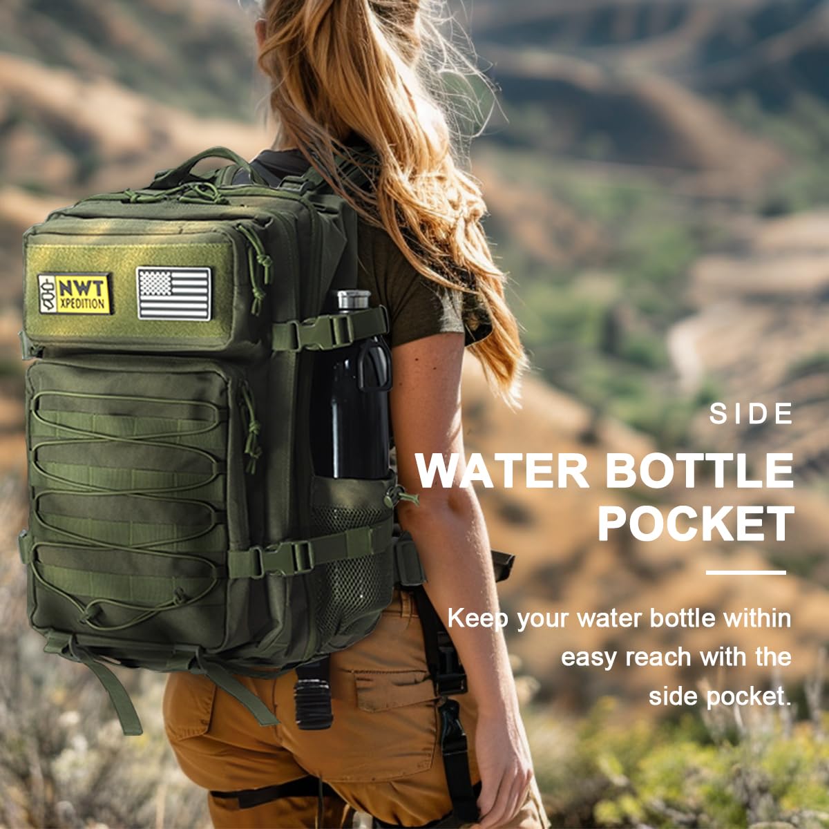 Mochila táctica militar, resistente para trabajo y laptop Molle, mochila militar para senderismo, camping, viajes, pesca, gimnasio, Negro -, L, Militar