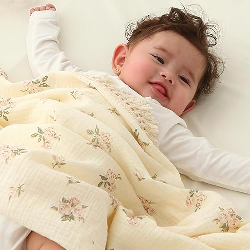 Miniatura 4 de insular Manta de muselina de algodón para bebé con borla, manta bohemia bohemia de muselina para envolver con flecos, manta de decoración de