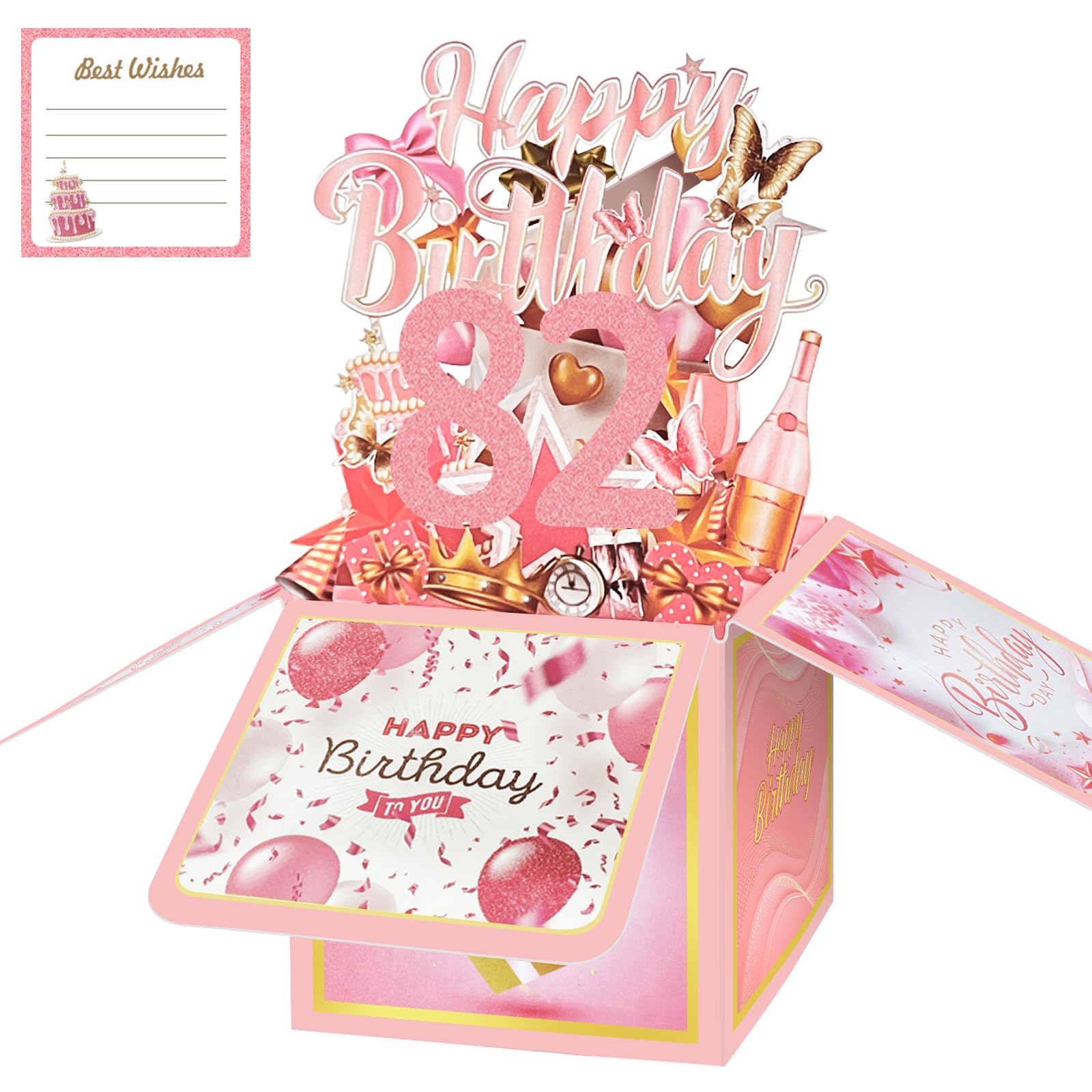82nd Birthday Card with Envelopes for Women, Birthday Decorations for Grandma, Bday Gift Box for 82 Year Old, Unique Handmade Foldable Celebration 3D Cards for Mother