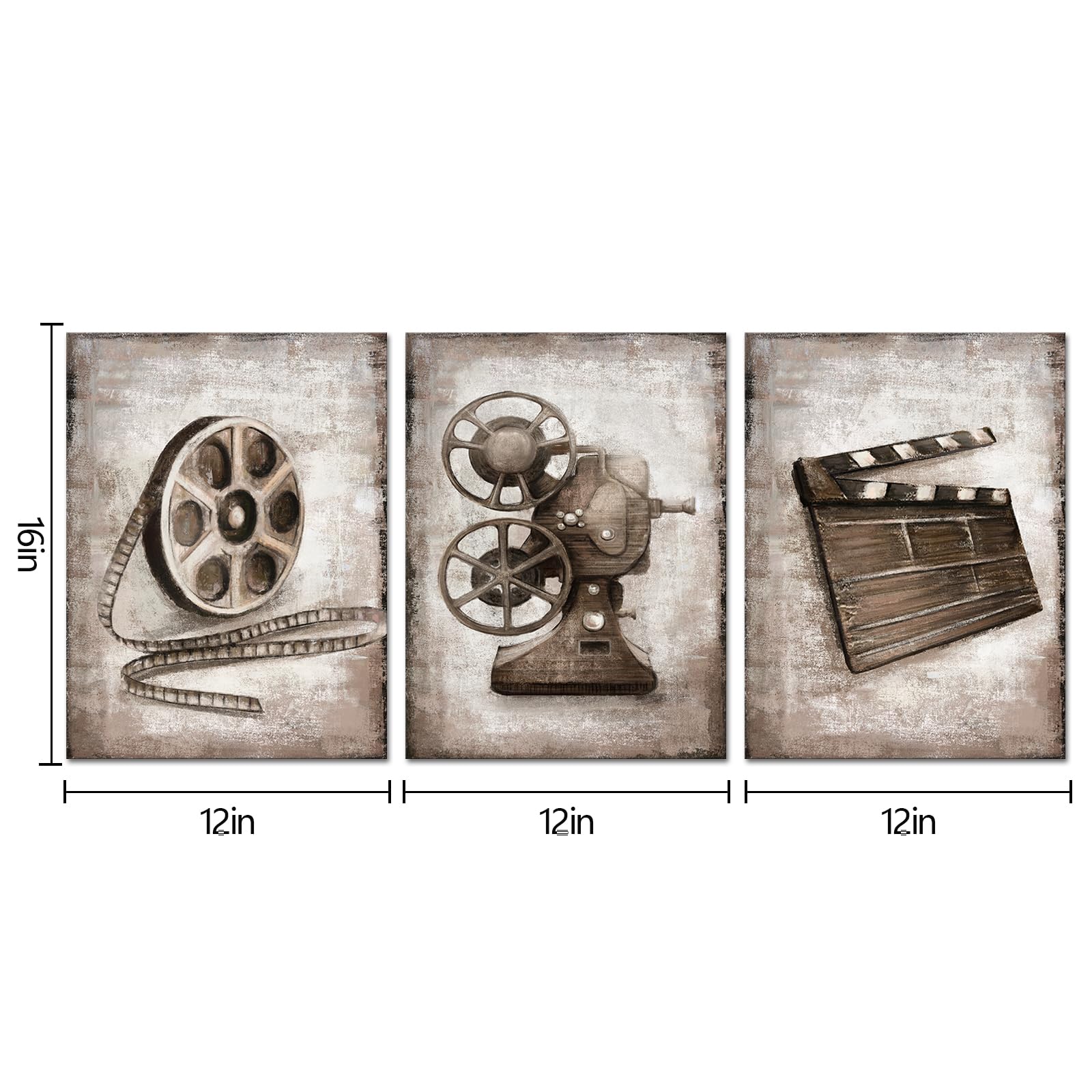 VVOVV - Decorazione da parete per cinema casa cinema e sala cinematografica, decorazione per sala multimediale, stampa artistica su tela (12 x 16 x 3 pannelli)