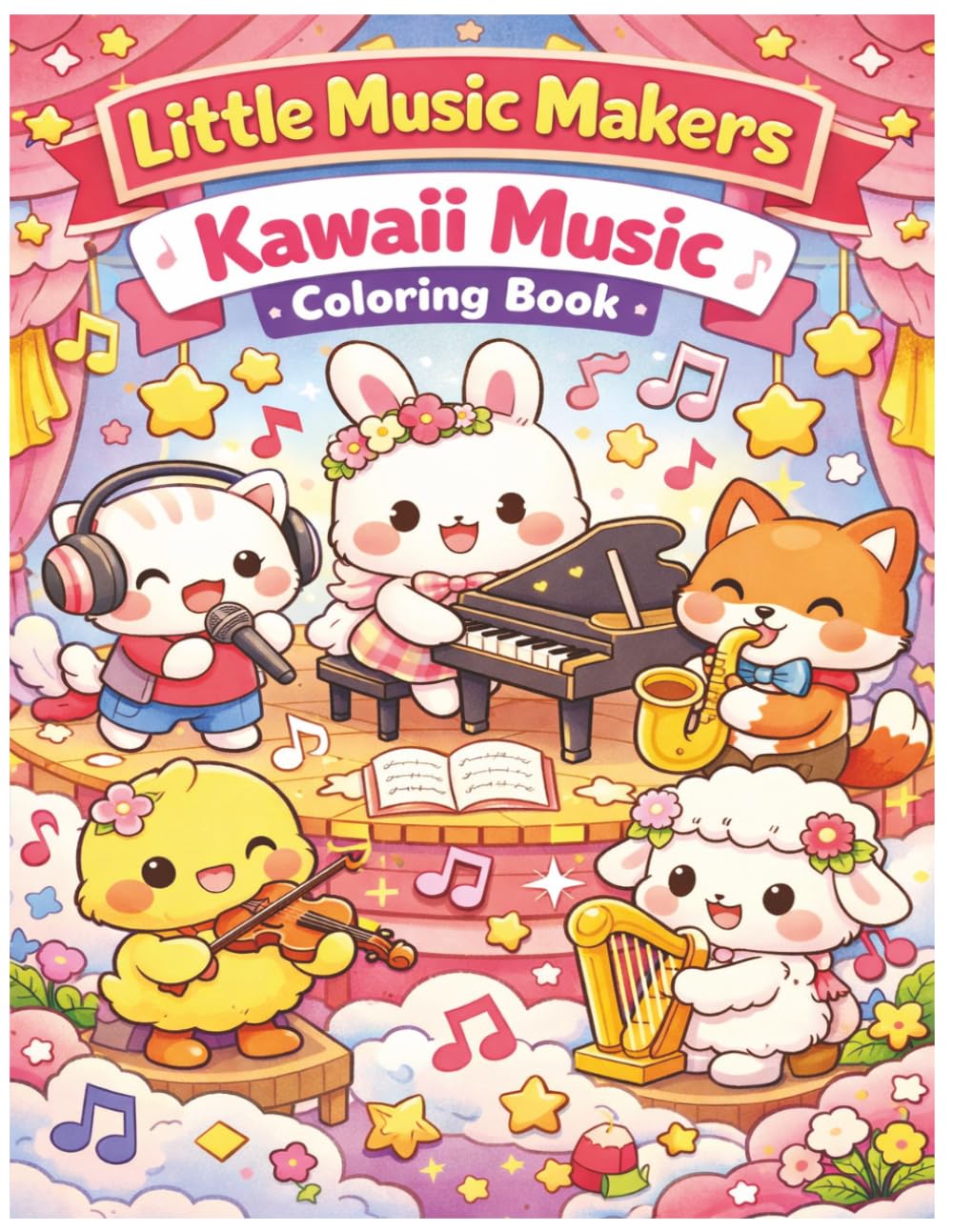 Little Music Makers: Kawaii Music Coloring Book for Kids: Cute Cozy Animal Coloring Pages with Pianos, Instruments, Singing Friends, and Musical Fun for Ages 4–8