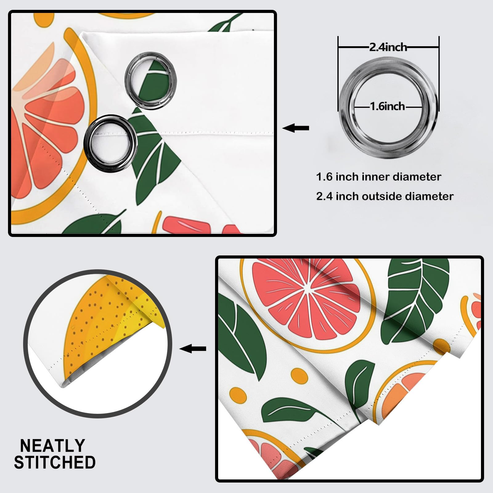 Lot de 2 Rideaux Occultant Agrumes Isotants Thermique Anti Froids Rideau à Oeillets Oranges Citrons, Poudre De Blush, 140L × 160H cm