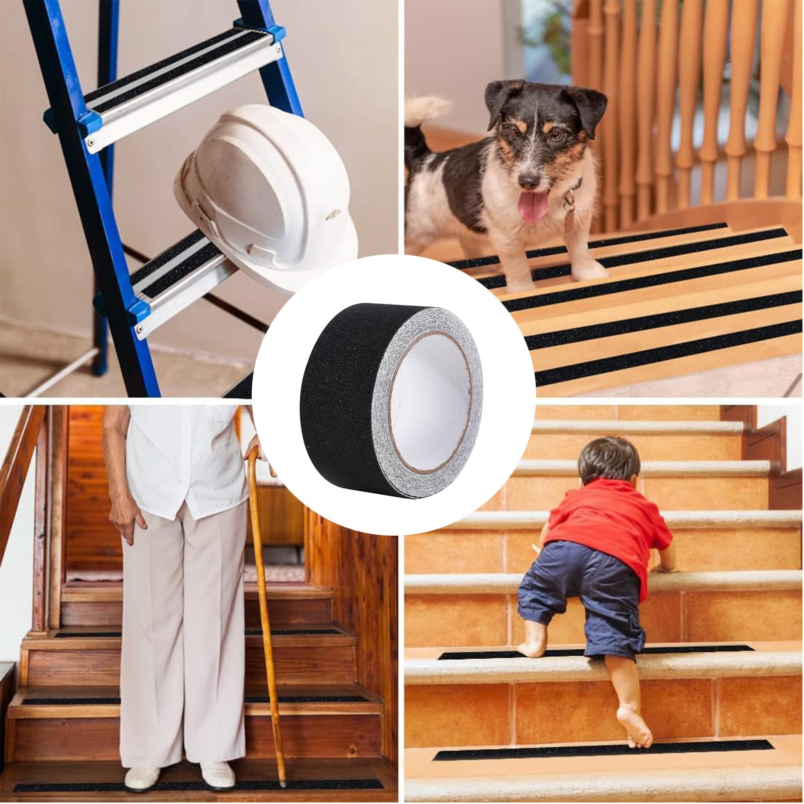 2 Rollos negro 5 cm x 10m Cinta adhesiva Antideslizante, Cinta Adhesiva Antideslizante Negro, fuerte Seguridad Adhesiva para Uso en interiores y Exteriores, Mejor Agarre, Fricción, Seguridad