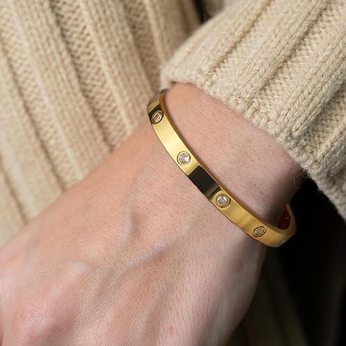 Miniatura 4 de ZLLOO Pulseras de oro para mujer, chapado en oro real de 14 quilates, con circonita cúbica, no se deslustra, pulseras de nudo de amor, ajustables, a