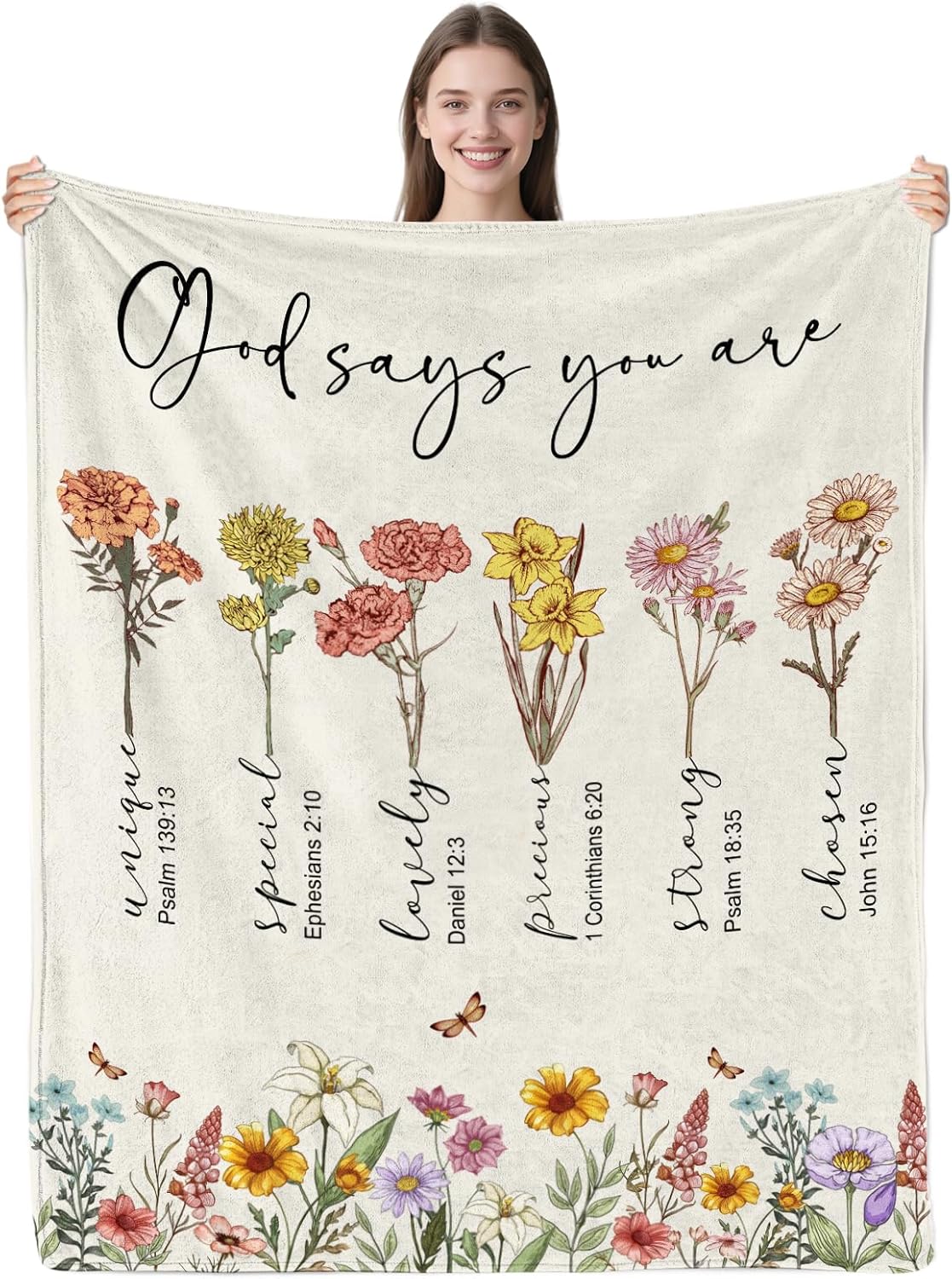 Christian Gifts for Women, Christian Blanket for Women with Bible Verse & Inspirational Thoughts, God says You are Blanket, Religious Blankets 50" x 60"