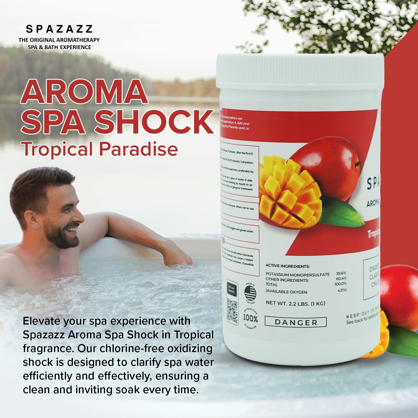 Spazazz Aroma Scented Non Chlorine Spa Shock for Hot Tubs Chlorine Free Oxidizer Treatment. Water Clarifier with Potassium Monopersulfate - Professional Grade- Tropical Paradise 2.2lb