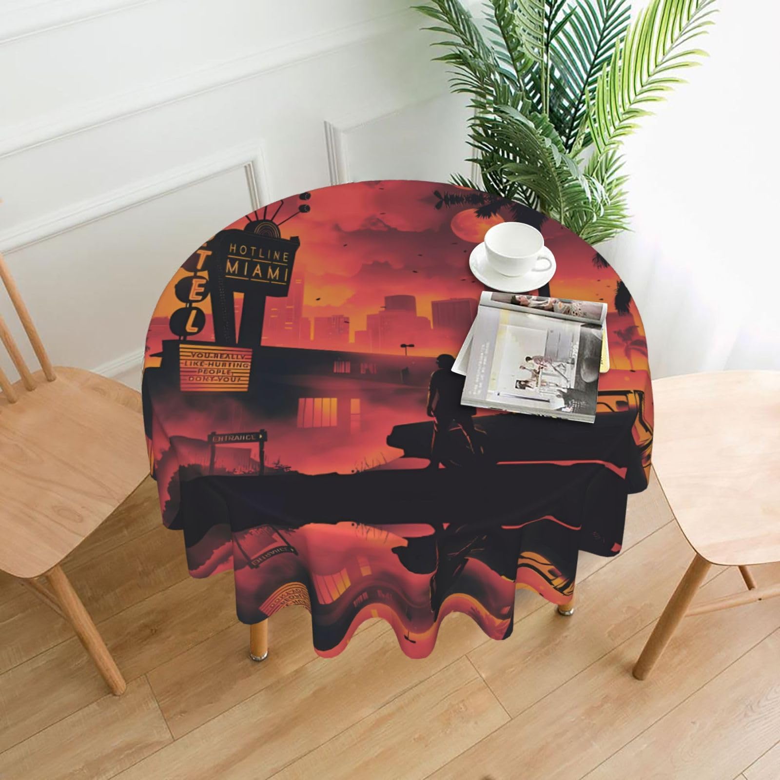 HJFCZH Miami Prints Round Decorative Tablecloth 60in - High-Grade Polyester Throw for Dinners, Weddings & Everyday Use