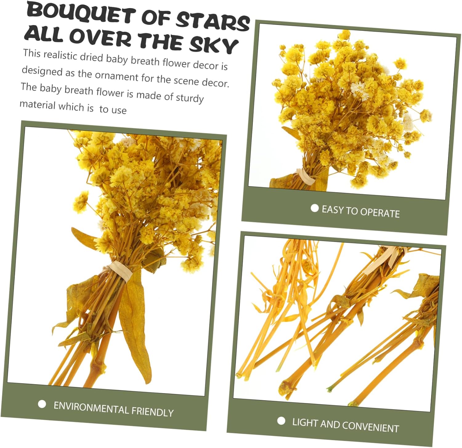 OUNONA Dried Babysbreath Flower Bundles Natural Decor for Kitchen Table Centerpiece Realistic Floral Arrangements for Home Weddings Parties and