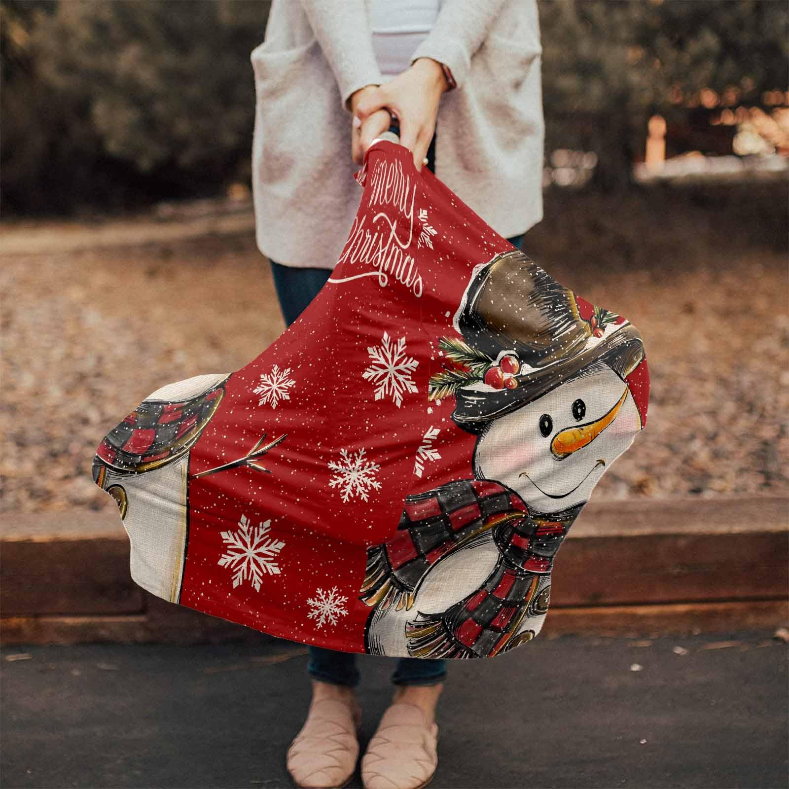 Nursing Cover for Breastfeeding Scarf, Vintage Red Merry Christmas Hand Drawn Snowman Baby Car Covers Super Soft Multi Use for Canopy Shopping Cart Cover Blanket Stroller Cover