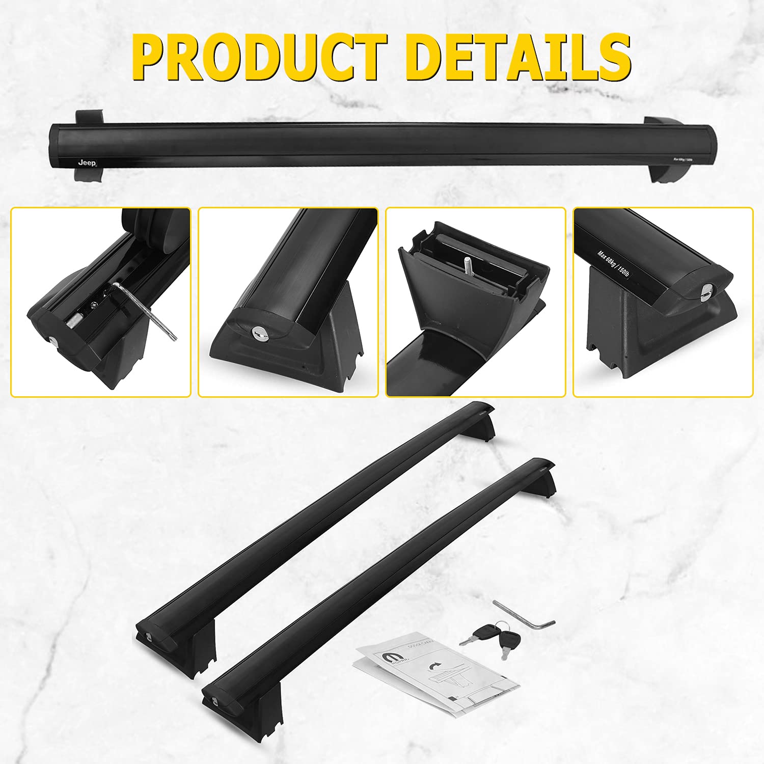 AUXMART Roof Rack Cross Bars Fit for 20112021 Jeep Grand Cherokee WK2