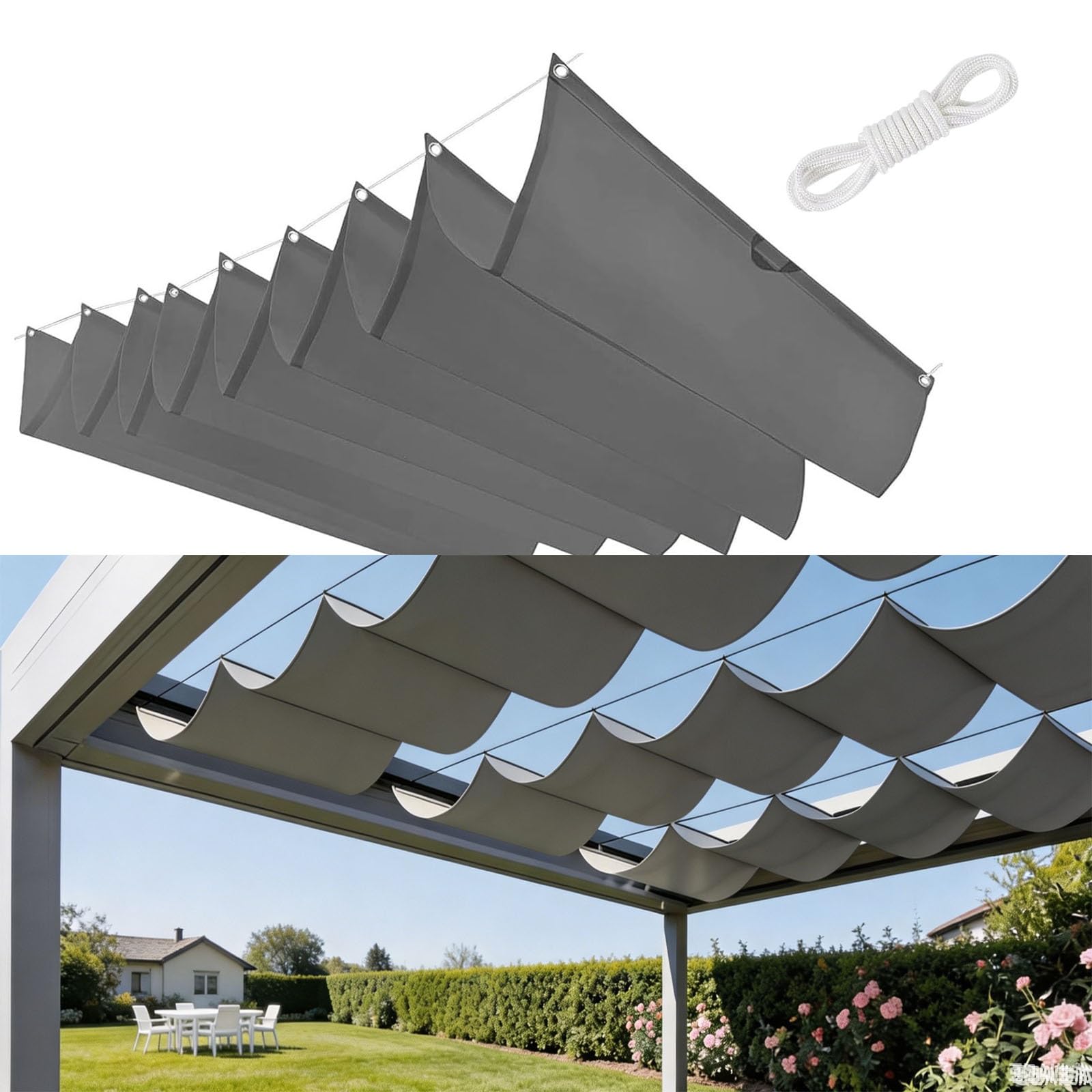 Voile ombrage rétractable vague 0.7x5.5m indéchirable contre le vent