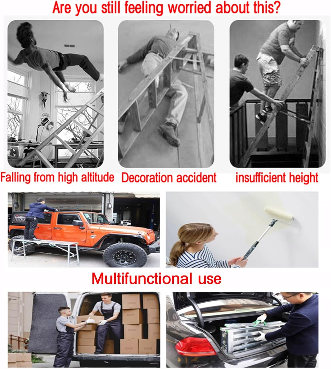 Portable Scaffolding Equipment, Heavy Duty Folding Ladder Stool Tower Work Platform with Non-Slip Feet for Car Washing Repair Painting
