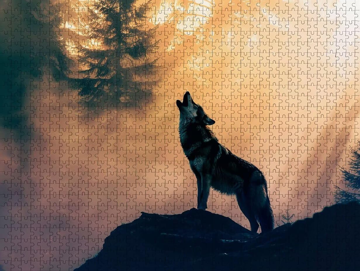 Drewniane puzzle wilka, 141 x 87 cm, motyw zwierzęcy, jigsaw dla dorosłych, 4000 elementów, z pudełkiem, wymagająca gra zagadkowa, prezent dla nastolatków, na prezent i dekorację, odpowiednie dla
