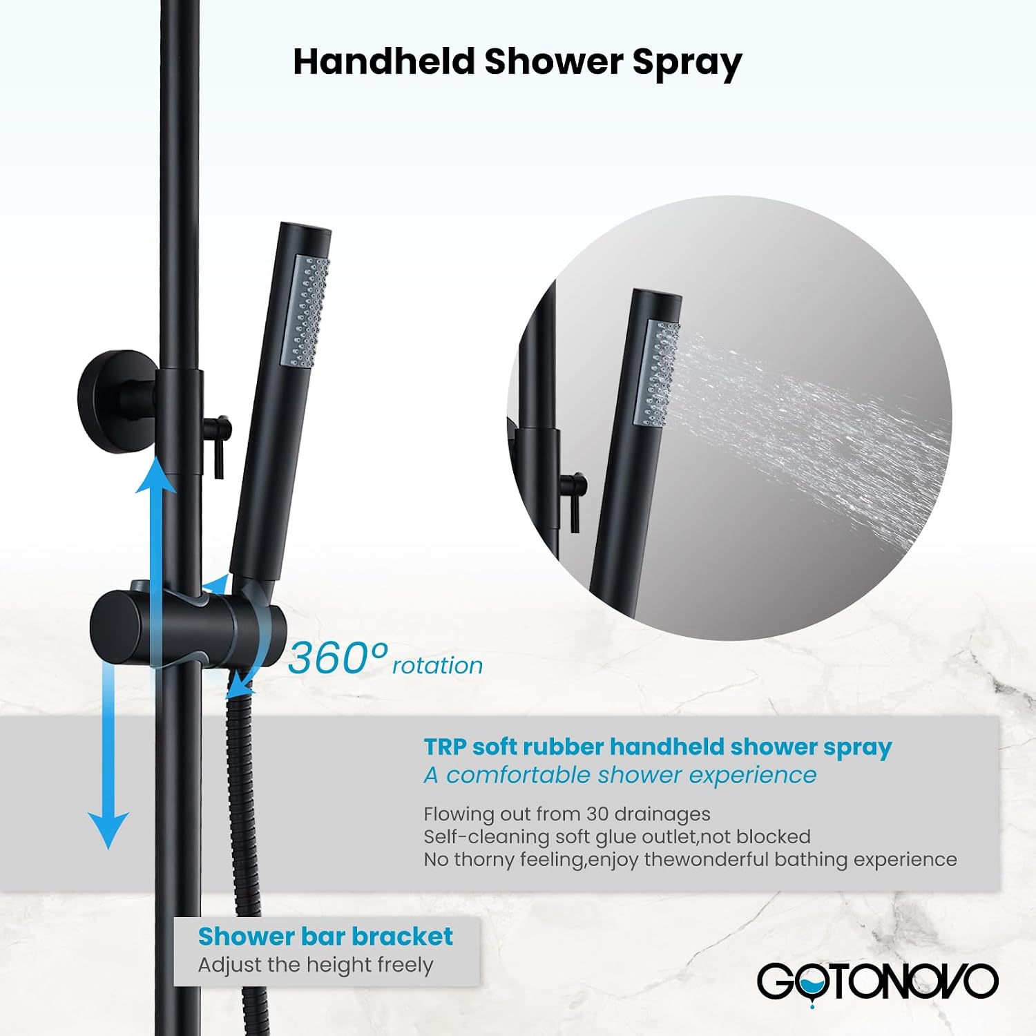 gotonovo Stainless Steel SUS304 Outdoor Shower Faucet Set 8 Inch Rainfall Shower Head with Handheld Spray Outside Shower Fixtures Wall Mount Shower System Matte Black