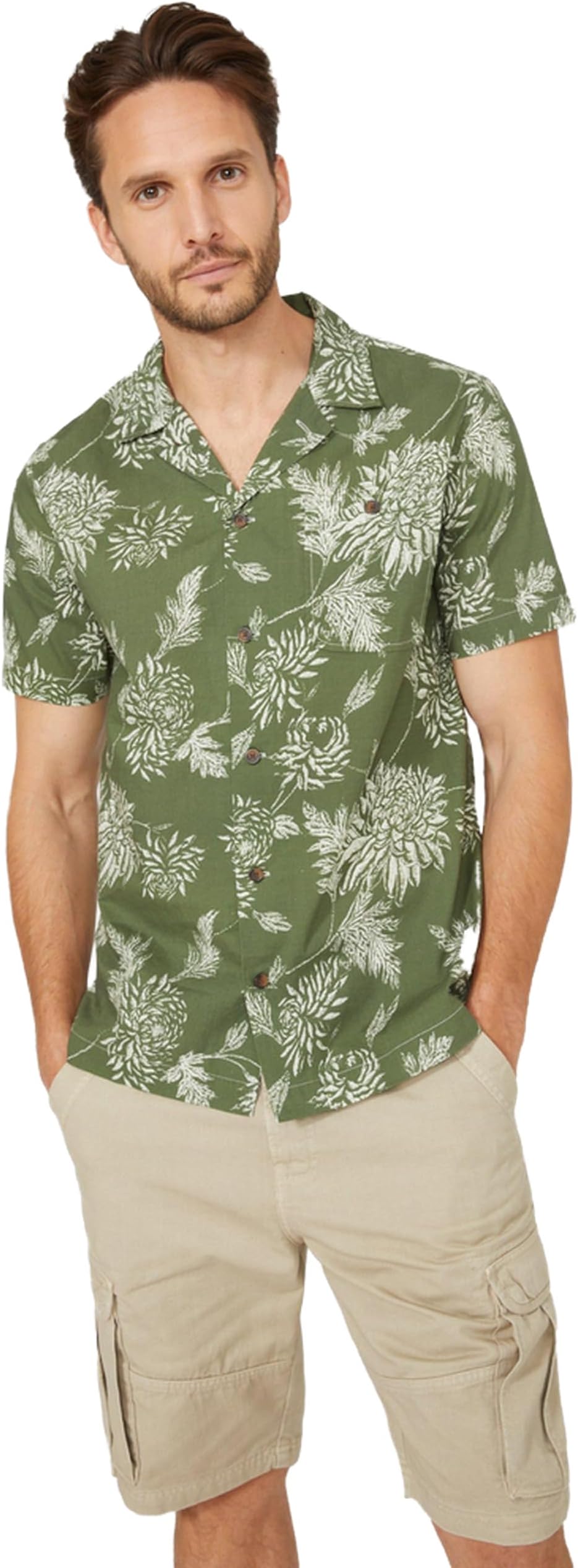 Men's Rustic Leaf Print Revere Shirt