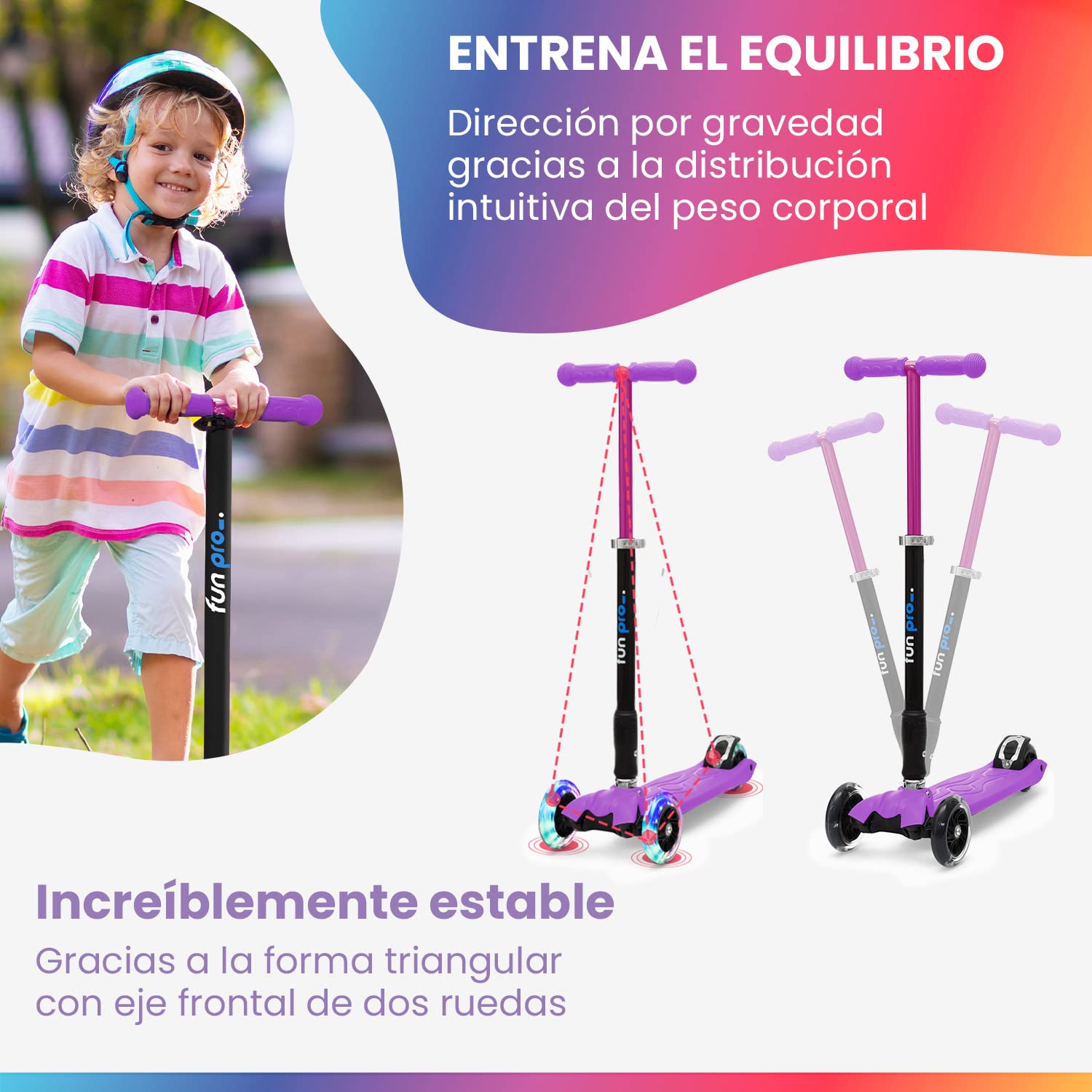 Hasta 80KG Scooter Infantil Premium Seguro con Ruedas LED Plegable