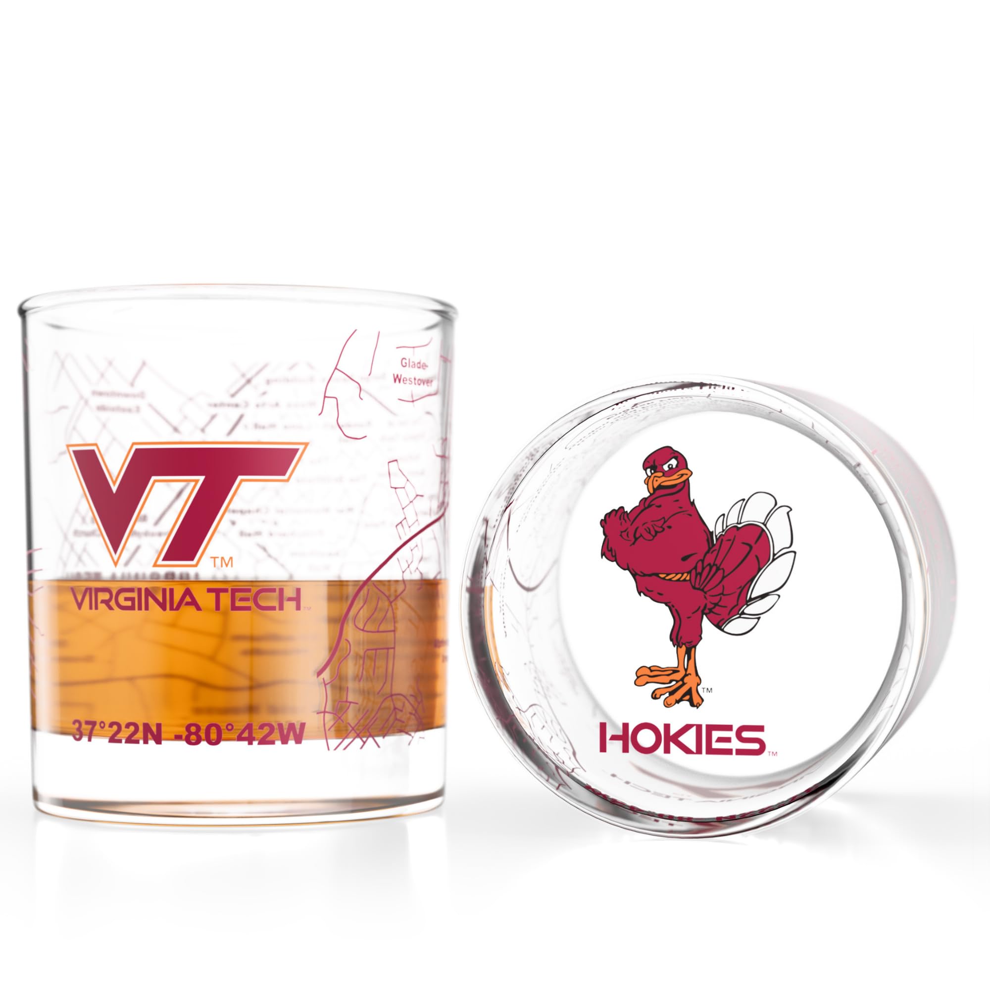 Greenline Goods Virginia Tech University Hokies Whiskey Glasses Set of 2, 10 oz Rocks Glasses with Full-Color Logo &amp; Campus Map – Officially Licensed Bourbon Glass Gift for Alumni &amp; Fans