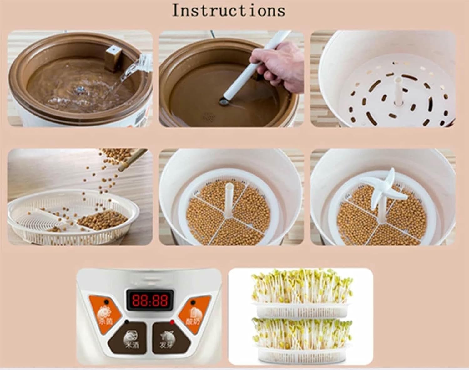 2 PCS Smart Bean Sprouts Machine, Multifunctional Yogurt Machine Rice Wine Machine Household Large-Capacity Seed Germination Machine