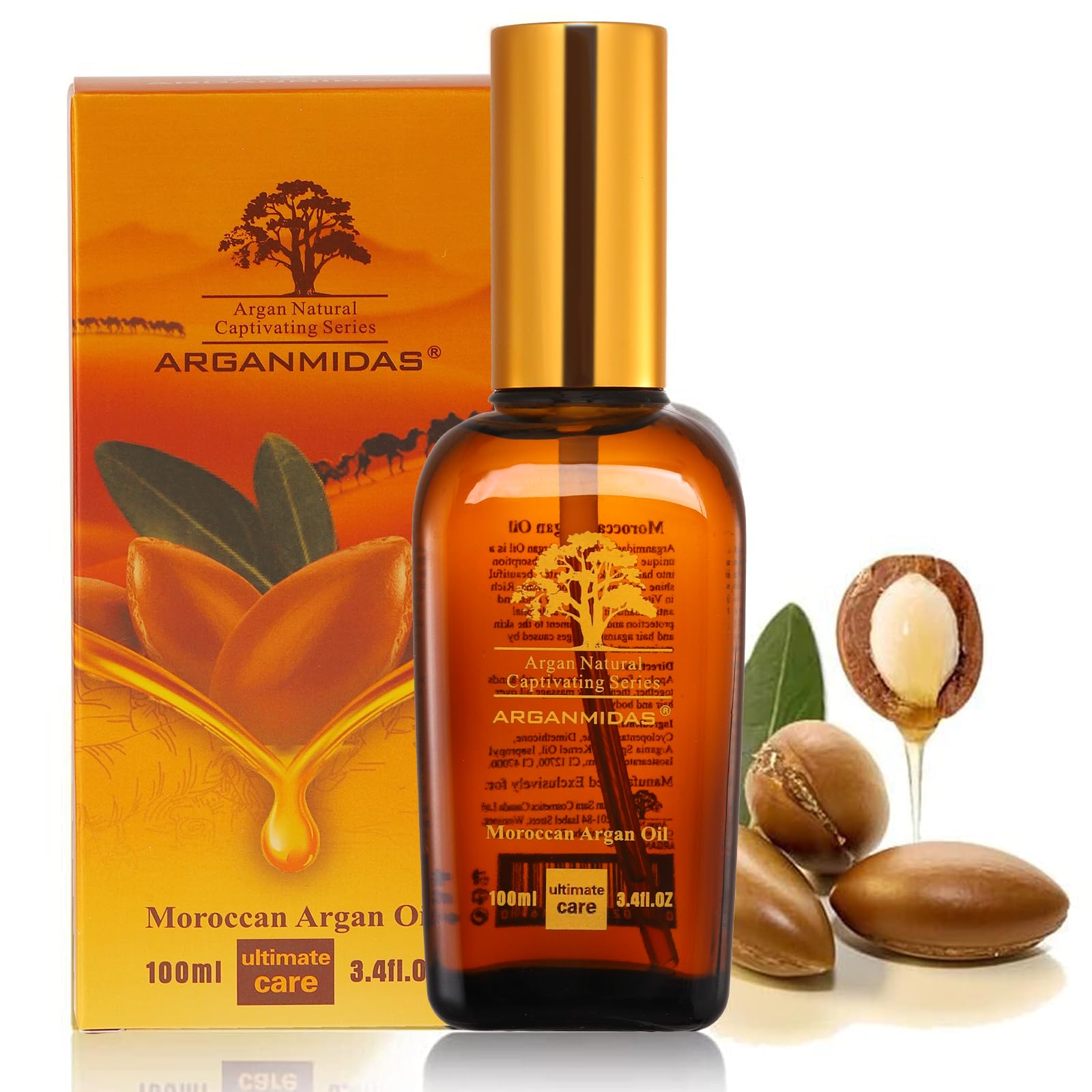 Arganmidas Argan Oil & Hair Oils, Moroccan Argan Oil for Hair and Face Skin Moisturizer, Hair Treatment oil for Men Women Dry Damaged Frizzy Hair