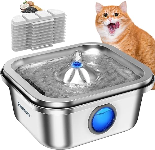 Miniatura 9 de Pawtners Fuente de agua para gatos de acero inoxidable de 4 L140 onzas para mascotas, cuenco de agua para interiores, dispensador automático de