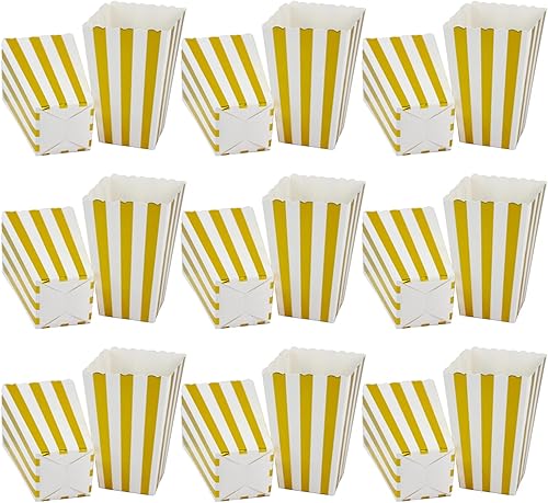 Lamantery 24 cajas de palomitas de maíz con rayas doradas, caja de papel de regalo de regalo de cumpleaños, suministros de cartón para dulces,