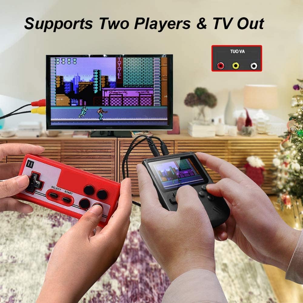 BLANDSTRS Handheld Game Console, Retro Game Player with 500 Classic FC Games 3.0 inch Screen, Rechargeable Battery Portable Games Controller Support for 2 Players & TV for Kids & Adult (Black)