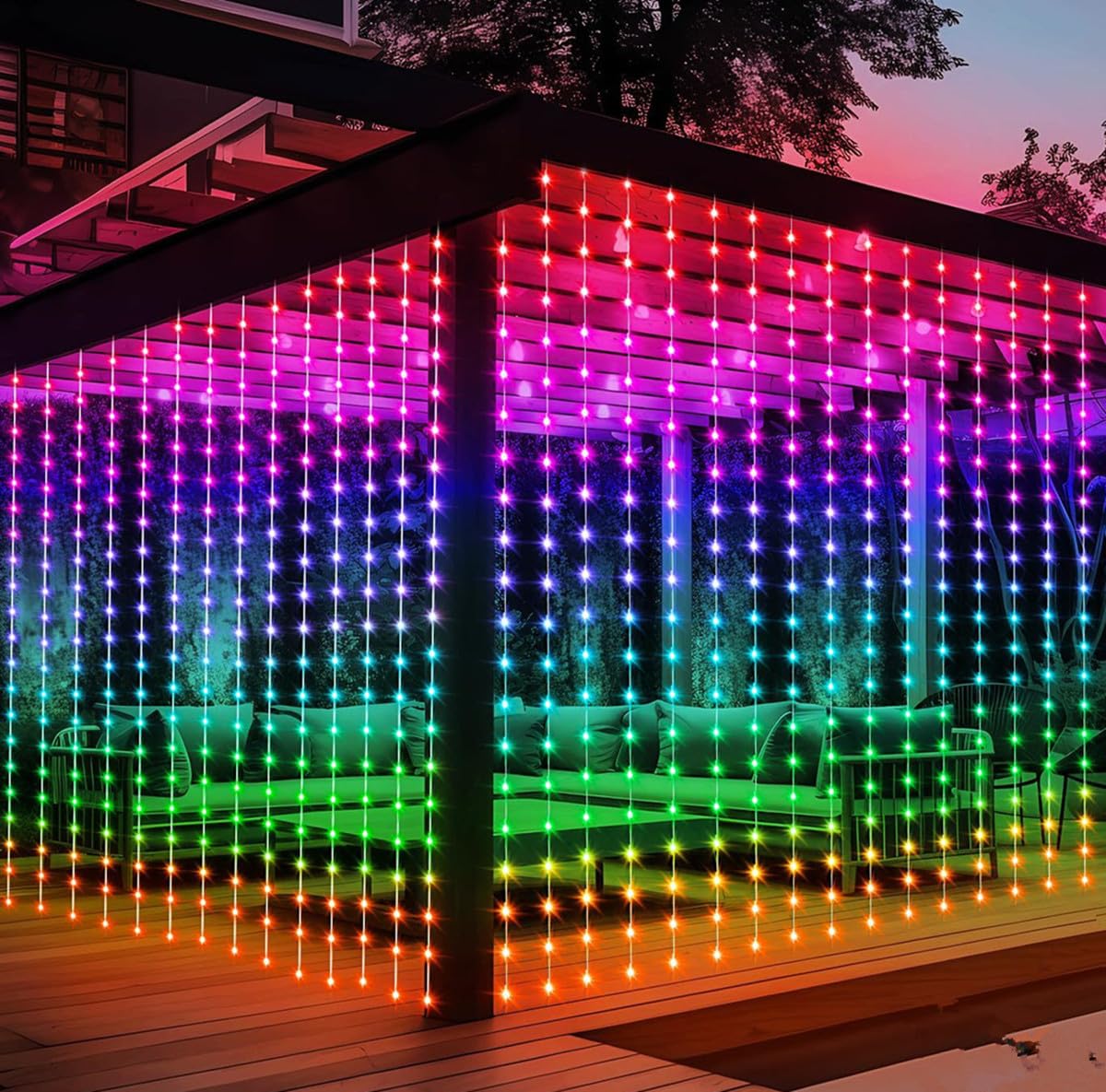 QQY Curtain Fairy Lights, 3m*2m 300LED, Remote & APP Control, Waterproof, RGBIC Iridescent, Ideal for Living Room Decor