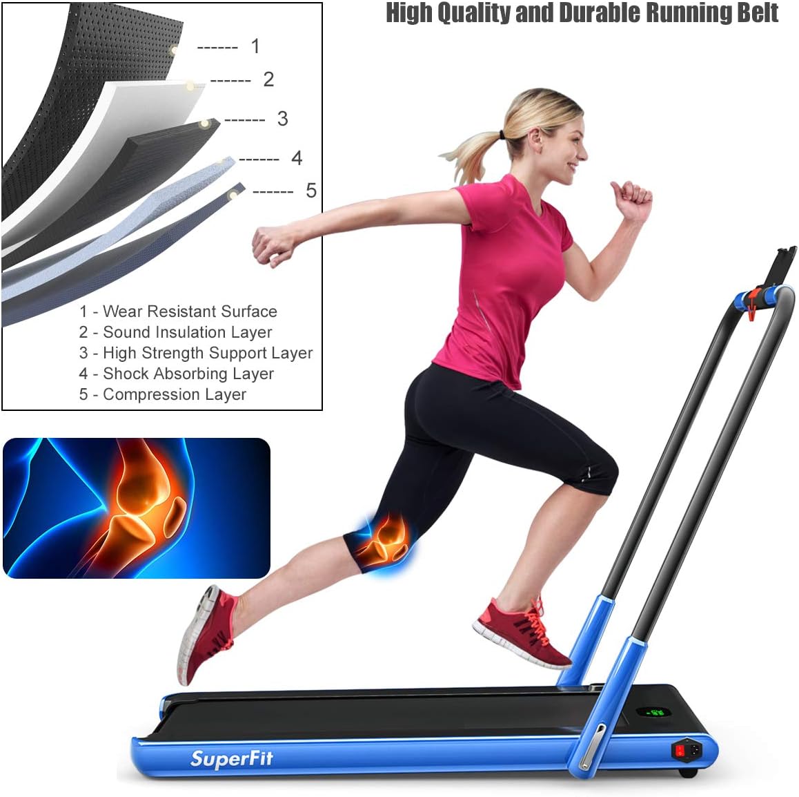 GYMAX Walking Pad, 2 in 1 Free Installation Under Desk Treadmill with Smart App, Remote Control & LED Display, 2.25HP Foldable Portable Compact Running Machine for Small Spaces Home Office