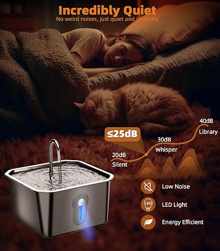 Miniatura 7 de Fuente de agua para gatos de acero inoxidable de 135 oz4 L, fuente de agua para mascotas, mascotas, perros, animales pequeños, dispensador