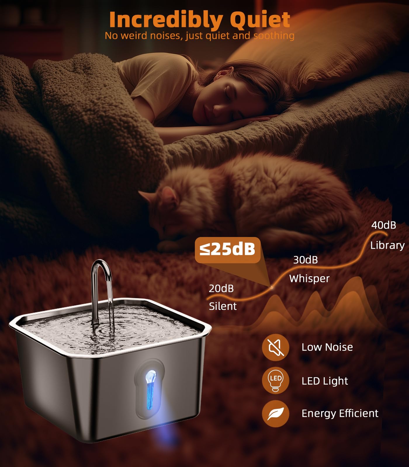 4L/135oz Large Cat Water Fountain Stainless Steel with 8 Filters Pet Water Fountain for Cats Quiet Indoor Pets Dog Small Animal Automatic Dog Water Dispenser for Drinking Watering Supplies - image 4