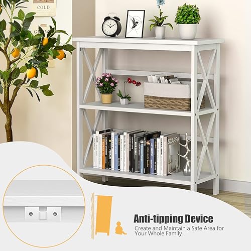 Miniatura 7 de Tangkula Estantería y estantería de 3 niveles, estantería abierta de madera, estantería Etagere de diseño X para el hogar, sala de estar, oficina,