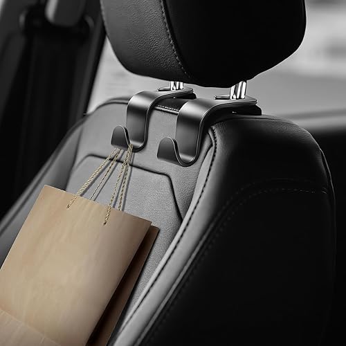 Miniatura 5 de Paquete de 4 ganchos para reposacabezas de asiento de automóvil, soporte organizador universal para asiento de automóvil (negro)