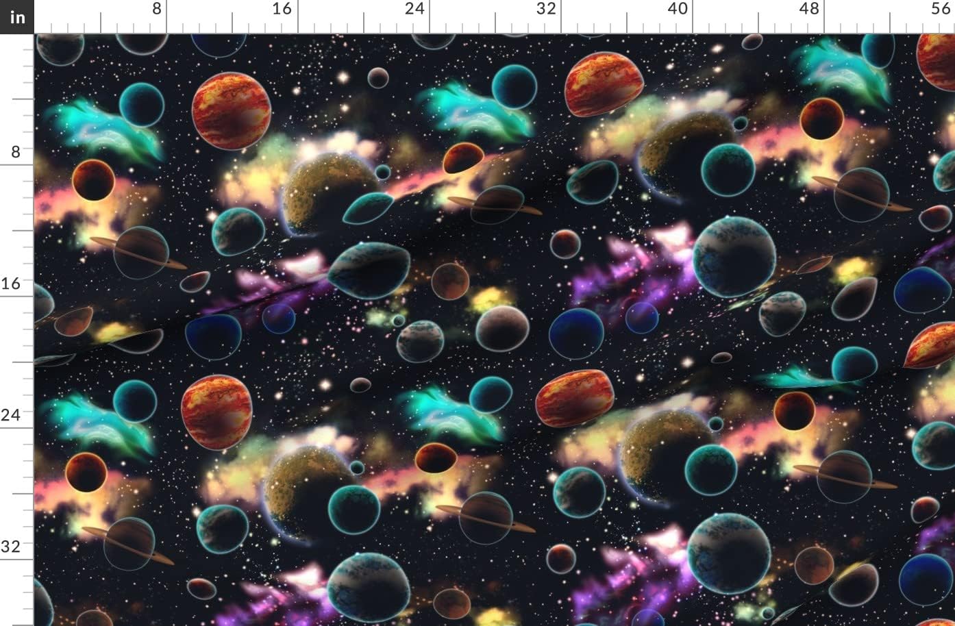Spoonflower Fabric - Space Planets Galaxy Solar System Earth Stars Printed on Organic Cotton Sateen Fabric by The Yard - Sewing Quilting Apparel Home Decor