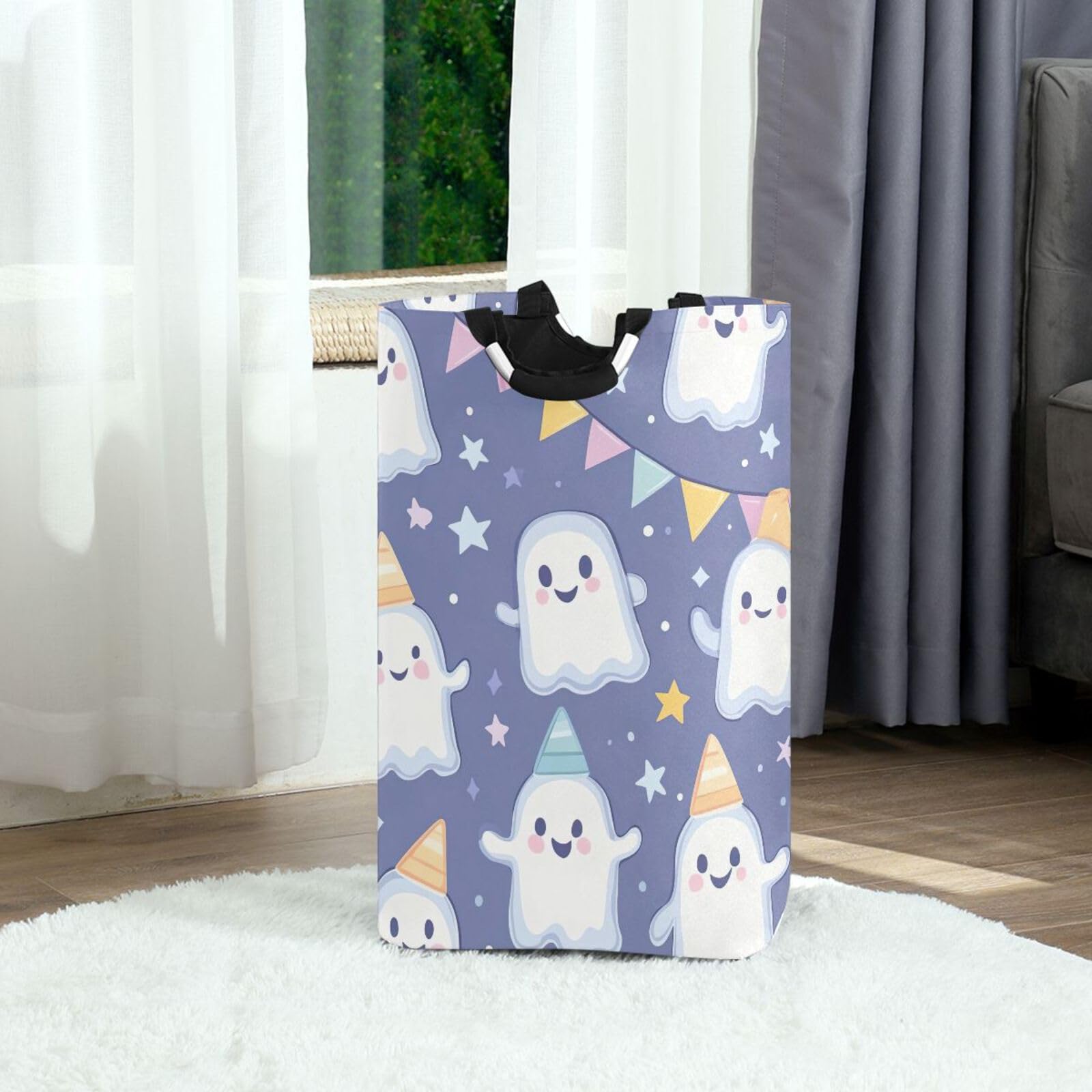 Jihqo Laundry Hamper Basket Halloween Cute Ghosts Collapsible Nursery Storage Bin Waterproof Clothing Baskets for Home Bedroom Bathroom Washing Room
