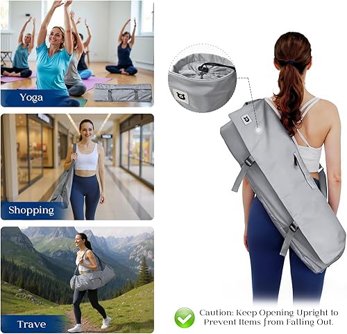 Miniatura 10 de Tumaz Bolsa para esterilla de yoga con correa de hombro ajustable que se adapta a tapetes enrollados de hasta 26 pulgadas, bolsillos para artículos