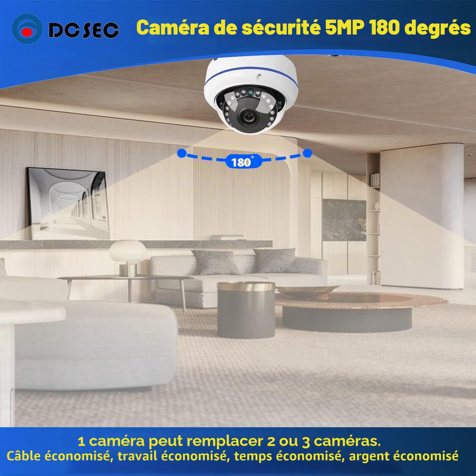 Caméra de sécurité à dôme à Angle Large 5 MP 4 MP 4 MP 180 degrés HD-TVI/CVI/AHD/960H analogique 4 en 1 HD Surveillance CCTV 1,7 mm Fisheye Objectif extérieur/intérieur IR Vision Cam