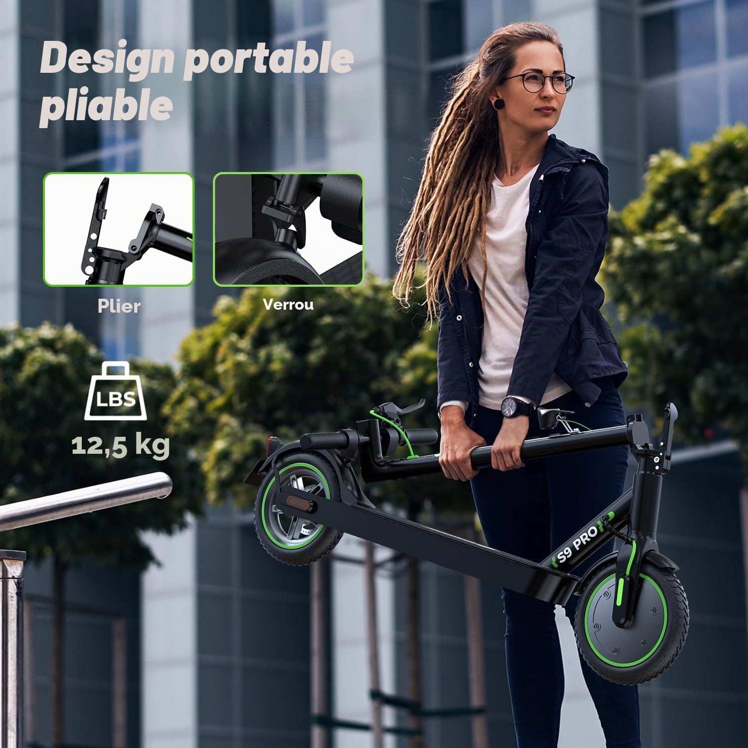 isinwheel S9Pro Trottinette électrique pour Adultes avec autorisation de Circulation routière, Moteur 350 W, Batterie 7,5 Ah jusqu'à 30 km, pneus 8,5", Application et écran LED, pour Adultes