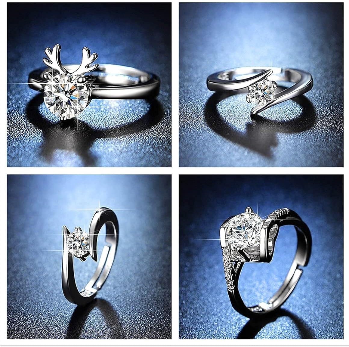 Anelli regolabili in argento sterling 925, anello Moissanite di simulazione Anello ruota della fortuna Anello femminile Proposta di tendenza Anelli in argento Anello con zirconi regolabile alla moda