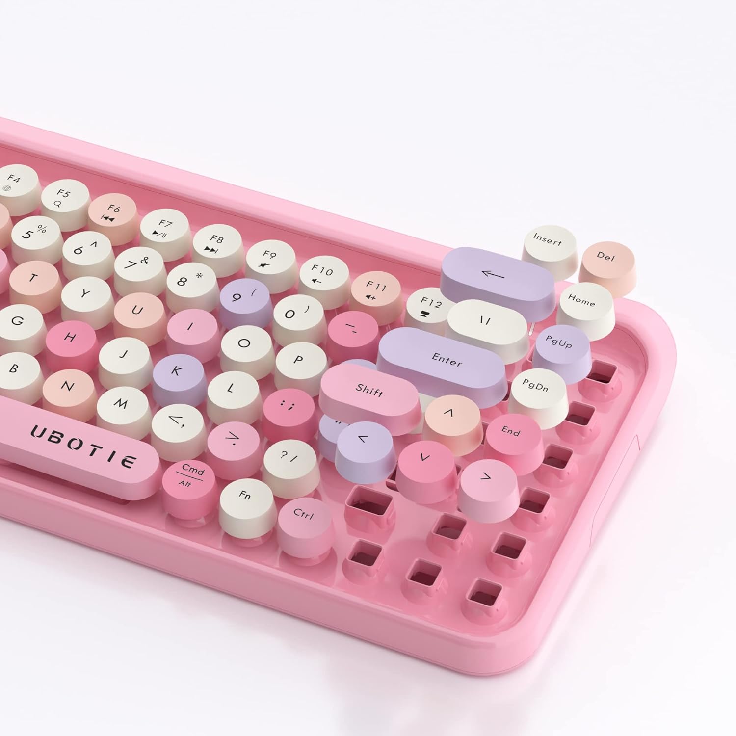 UBOTIE Portable Bluetooth Colorful Computer Keyboards, Wireless Mini Compact Retro Typewriter Flexible 84Keys Design Keyboard (Pink-Colorful) : Electronics
