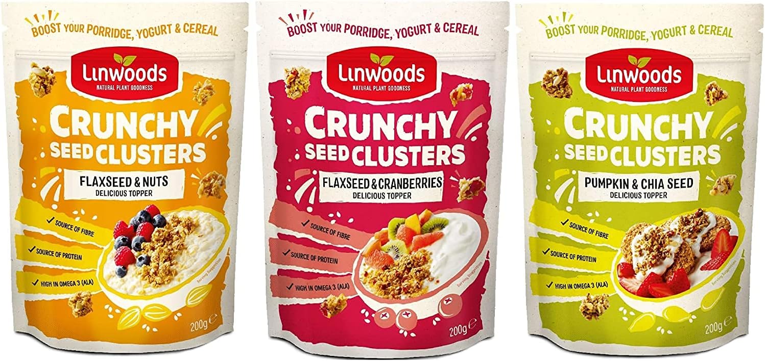 Linwoods Crunchy Seed Clusters 200g, Variety 3 Pack 1 x Flaxseed