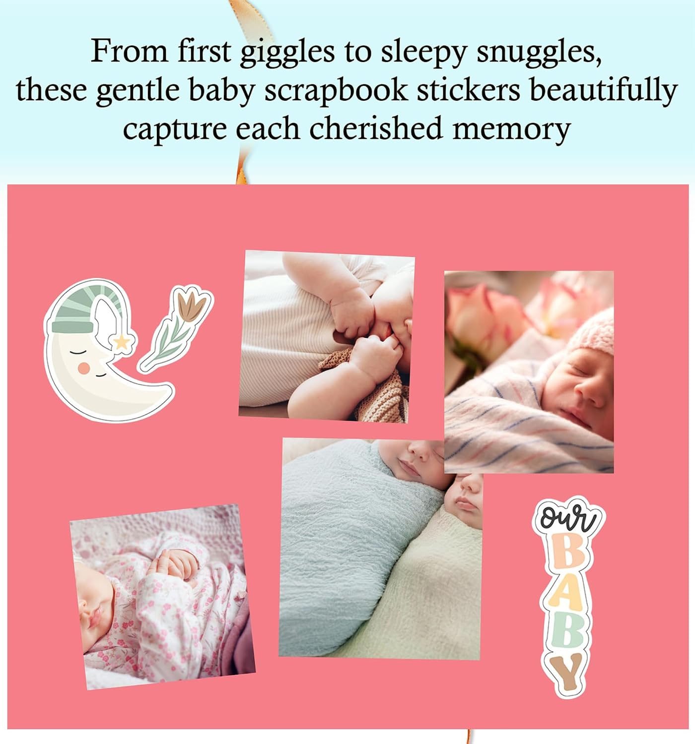 Baby Scrapbook Stickers - Gender Neutral Scrapbooking Sticker & Chipboard Die Cut Sheet for Newborn Milestone Album, DIY Craft, Photo Book - Aesthetic Boy or Girl Sticker Set - 2 Item Total