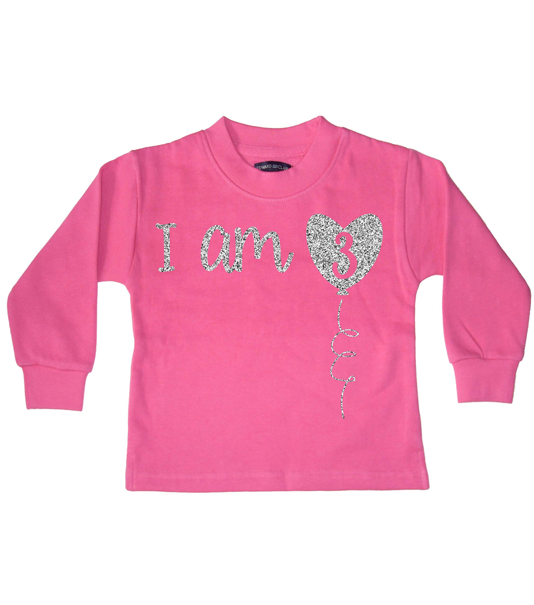 Edward Sinclair Bubblegum Pink 3-4 Years Sweatshirt 'I Am Three' With Sparkling Silver Glitter